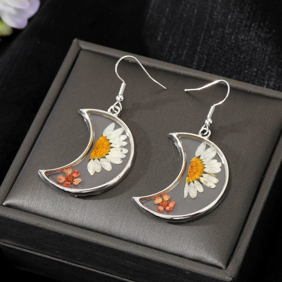 Retro Moon Flower Alloy Epoxy Alloy Women's Ear Studs Necklace