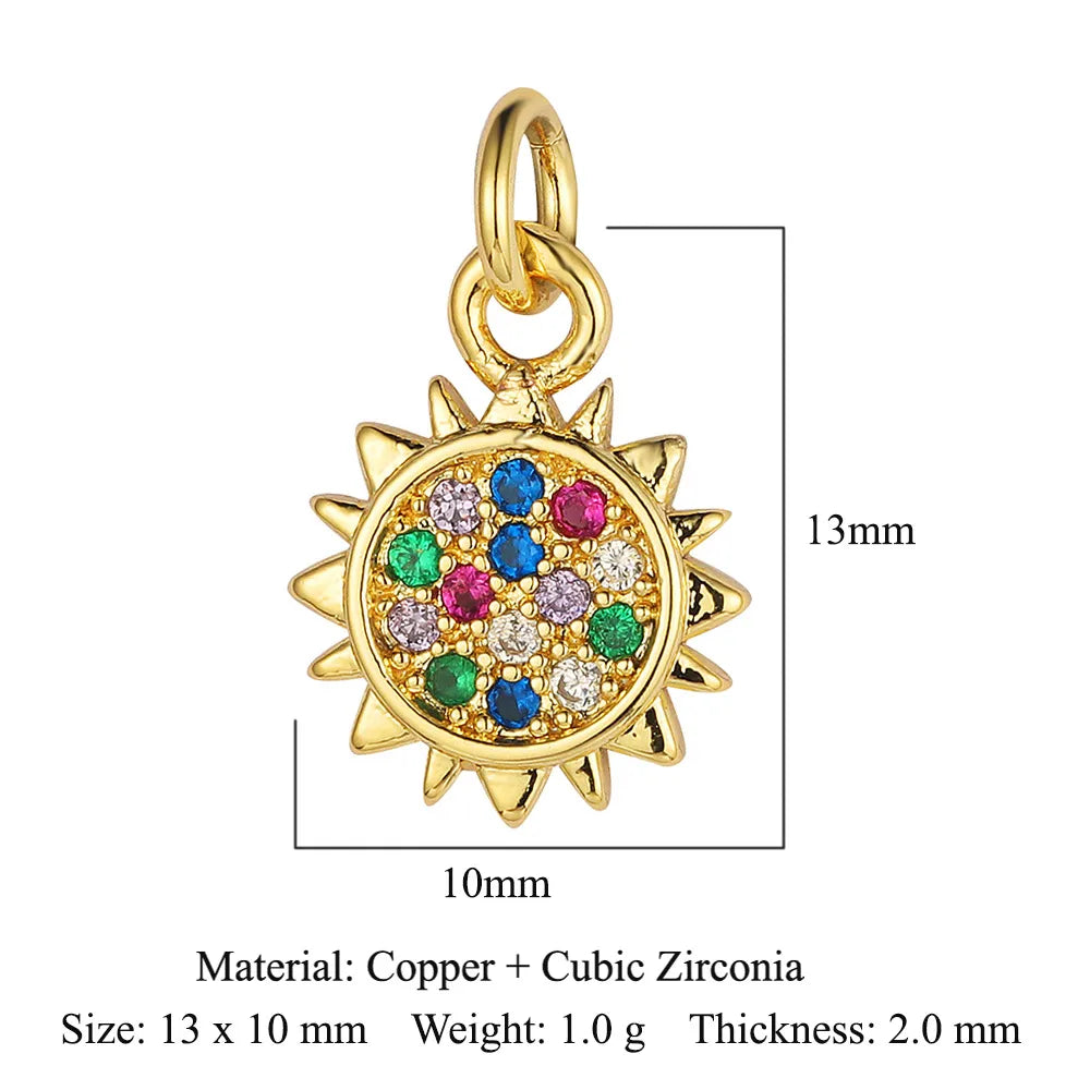 Retro Moon Lightning Copper Plating Inlay Zircon 18k Gold Plated Charms Jewelry Accessories