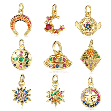 Retro Moon Lightning Copper Plating Inlay Zircon 18k Gold Plated Charms Jewelry Accessories