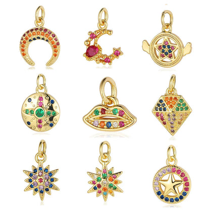 Retro Moon Lightning Copper Plating Inlay Zircon 18k Gold Plated Charms Jewelry Accessories