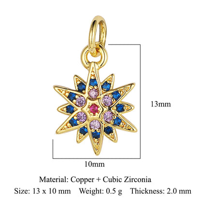 Retro Moon Lightning Copper Plating Inlay Zircon 18k Gold Plated Charms Jewelry Accessories