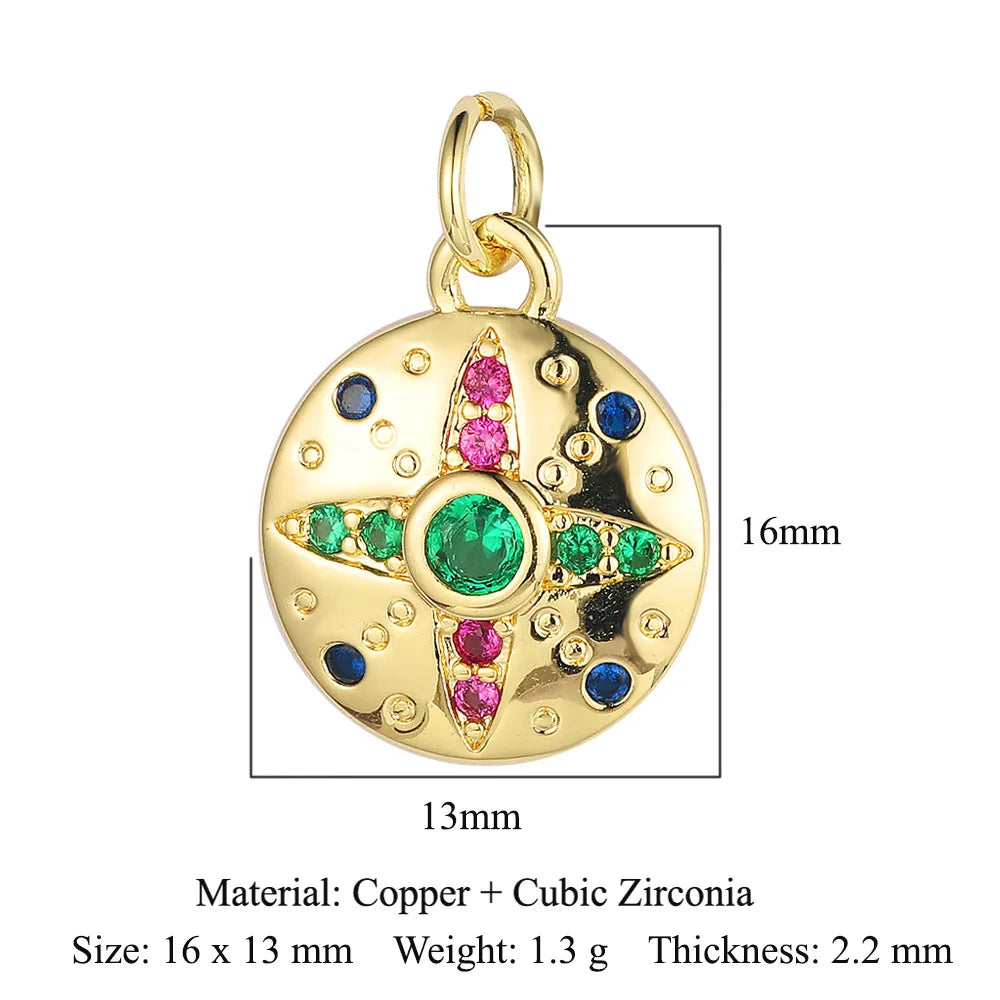 Retro Moon Lightning Copper Plating Inlay Zircon 18k Gold Plated Charms Jewelry Accessories