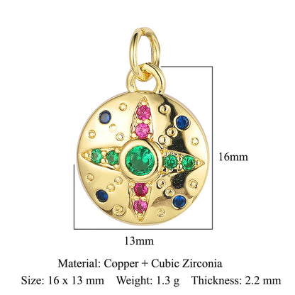 Retro Moon Lightning Copper Plating Inlay Zircon 18k Gold Plated Charms Jewelry Accessories