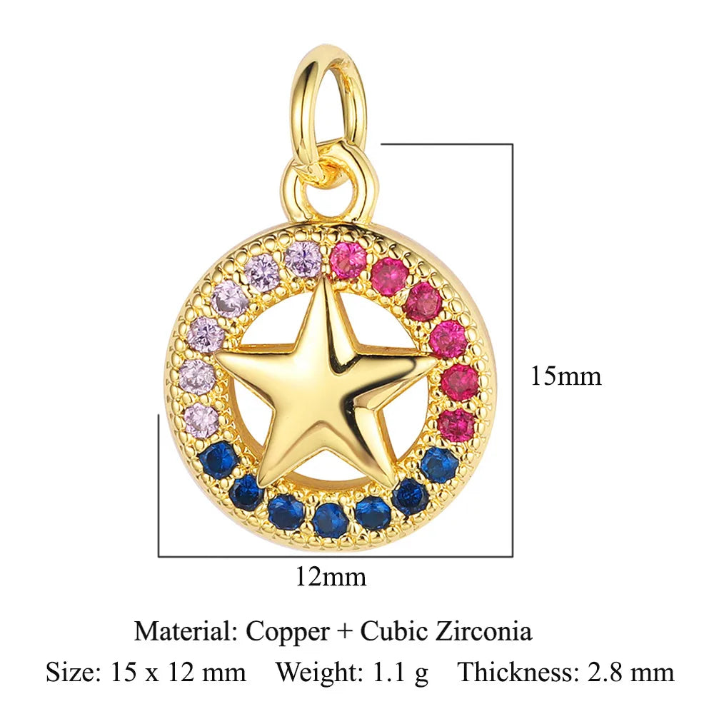 Retro Moon Lightning Copper Plating Inlay Zircon 18k Gold Plated Charms Jewelry Accessories