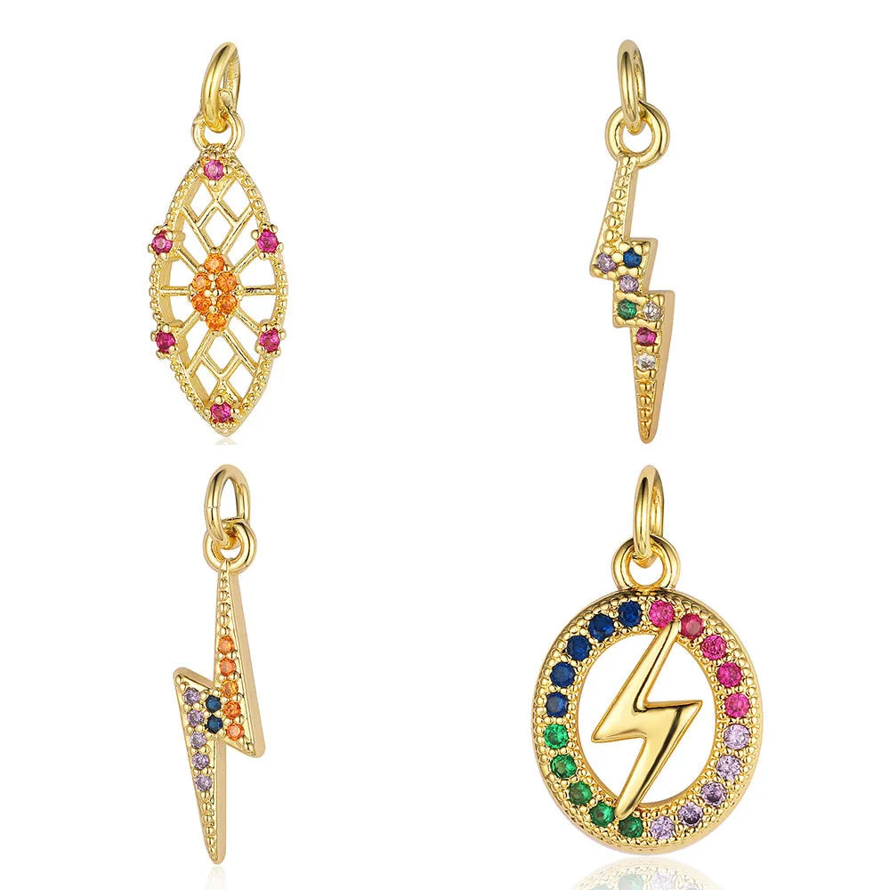 Retro Moon Lightning Copper Plating Inlay Zircon 18k Gold Plated Charms Jewelry Accessories