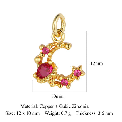 Retro Moon Lightning Copper Plating Inlay Zircon 18k Gold Plated Charms Jewelry Accessories