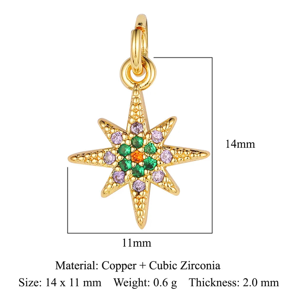 Retro Moon Lightning Copper Plating Inlay Zircon 18k Gold Plated Charms Jewelry Accessories