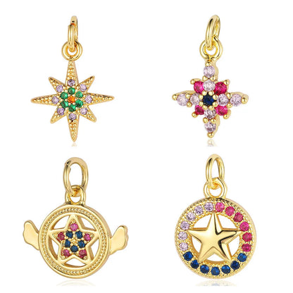 Retro Moon Lightning Copper Plating Inlay Zircon 18k Gold Plated Charms Jewelry Accessories