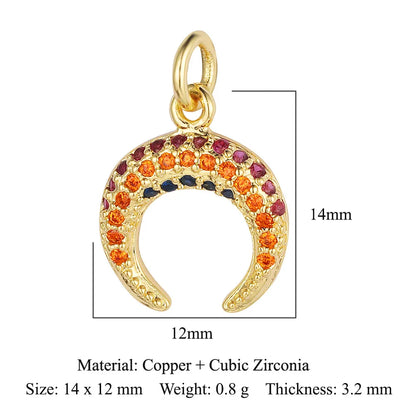 Retro Moon Lightning Copper Plating Inlay Zircon 18k Gold Plated Charms Jewelry Accessories