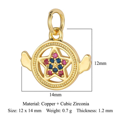 Retro Moon Lightning Copper Plating Inlay Zircon 18k Gold Plated Charms Jewelry Accessories