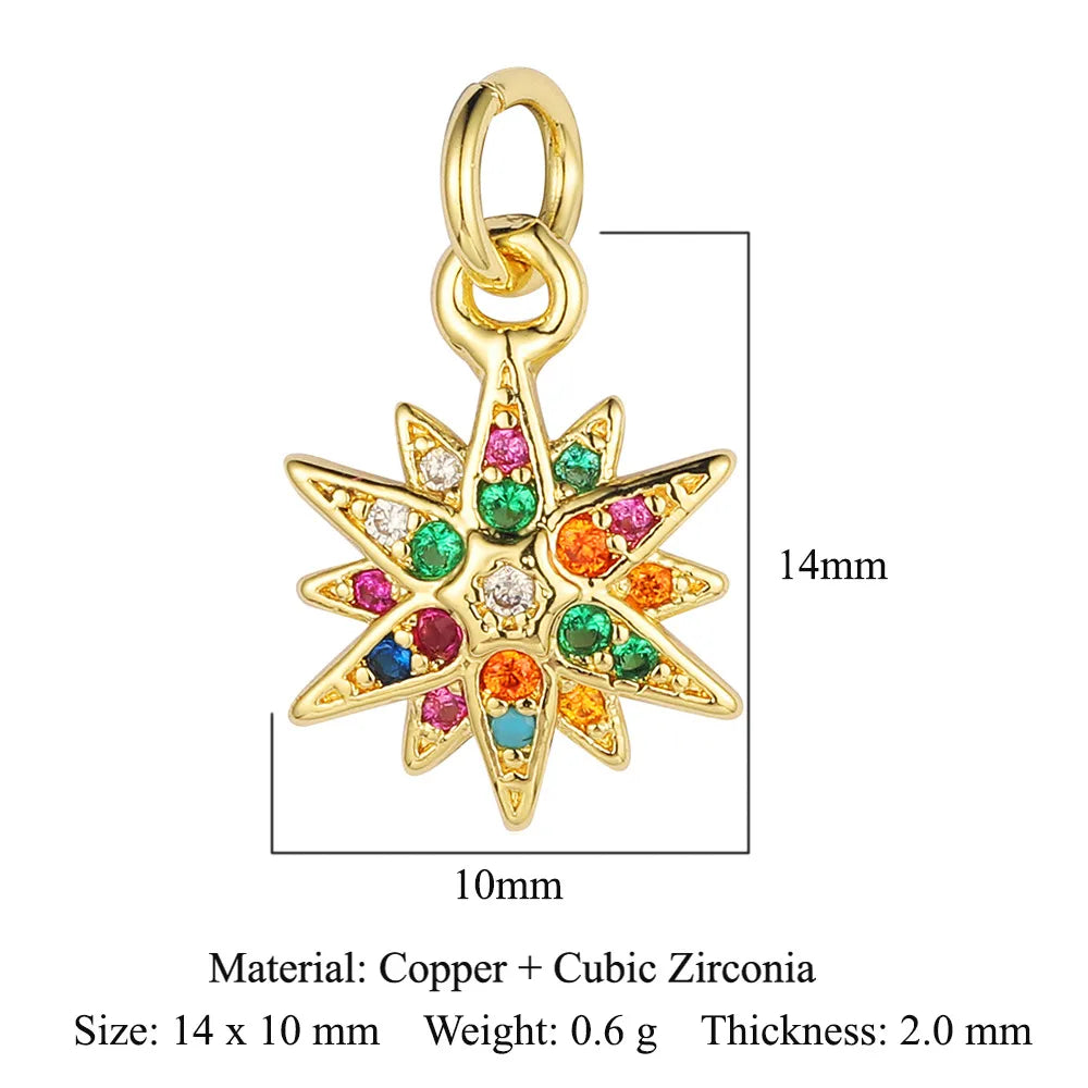 Retro Moon Lightning Copper Plating Inlay Zircon 18k Gold Plated Charms Jewelry Accessories