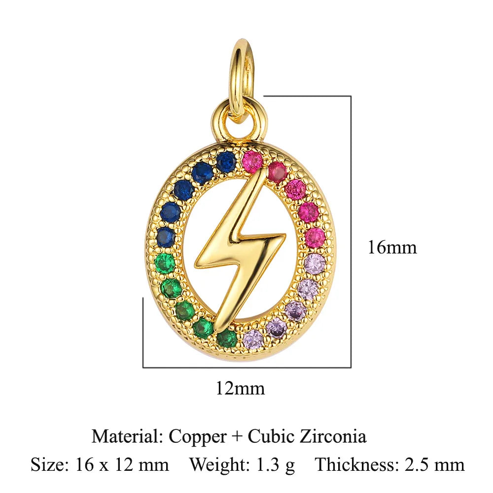 Retro Moon Lightning Copper Plating Inlay Zircon 18k Gold Plated Charms Jewelry Accessories