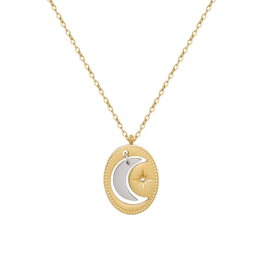 Retro Moon Titanium Steel Plating 18k Gold Plated Pendant Necklace