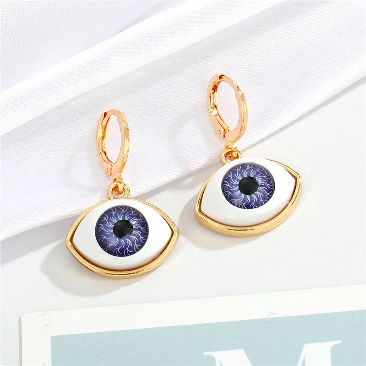 Europe And America Cross Border Ornament Multi-color Eyeballs Ear Clip New Ethnic Dripping Eyes Ear Ring Eyes Eardrop Earring