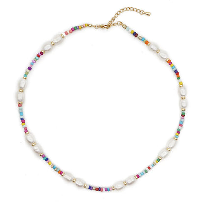 Retro Multicolor Natural Freshwater Pearl Beaded Necklace 1 Piece