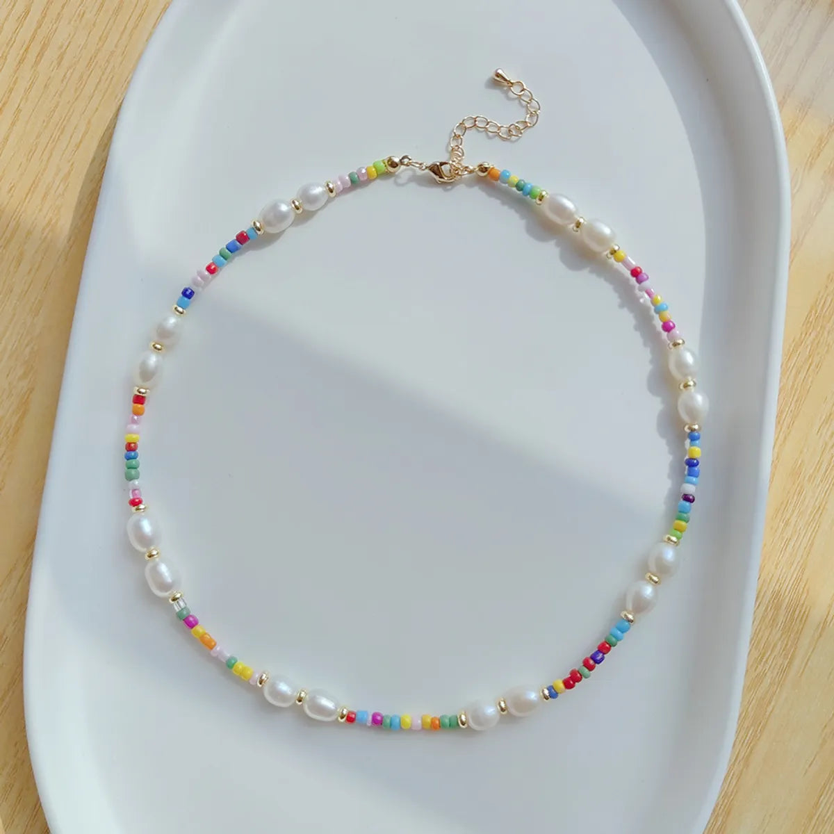 Retro Multicolor Natural Freshwater Pearl Beaded Necklace 1 Piece