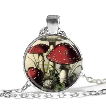 Retro Mushroom Alloy Inlay Glass Unisex Pendant Necklace