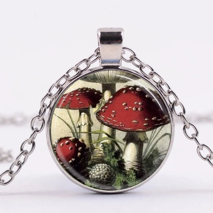 Retro Mushroom Alloy Inlay Glass Unisex Pendant Necklace