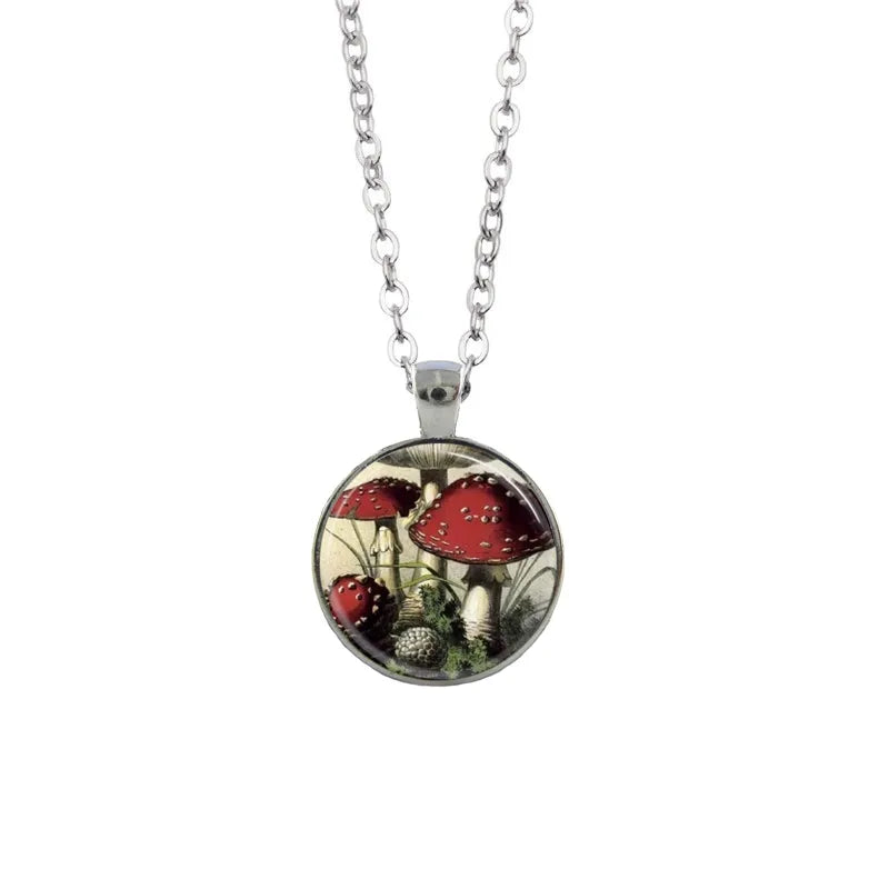 Retro Mushroom Alloy Inlay Glass Unisex Pendant Necklace