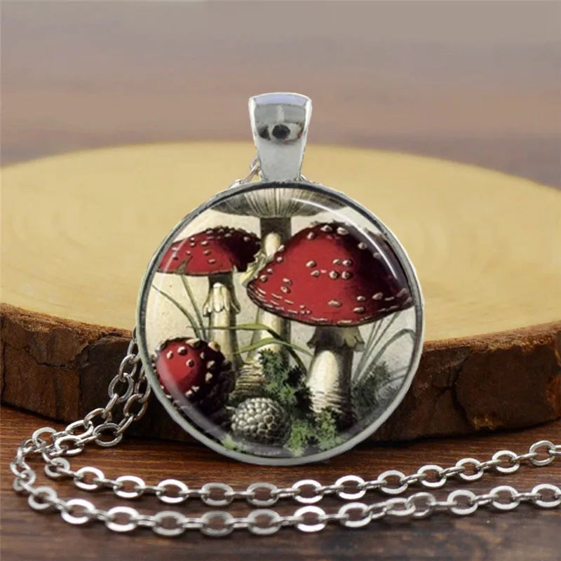 Retro Mushroom Alloy Inlay Glass Unisex Pendant Necklace