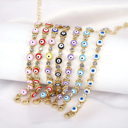 Retro Oil Drop Zircon Devil's Eye Adjustable Eye Copper Bracelet Wholesale