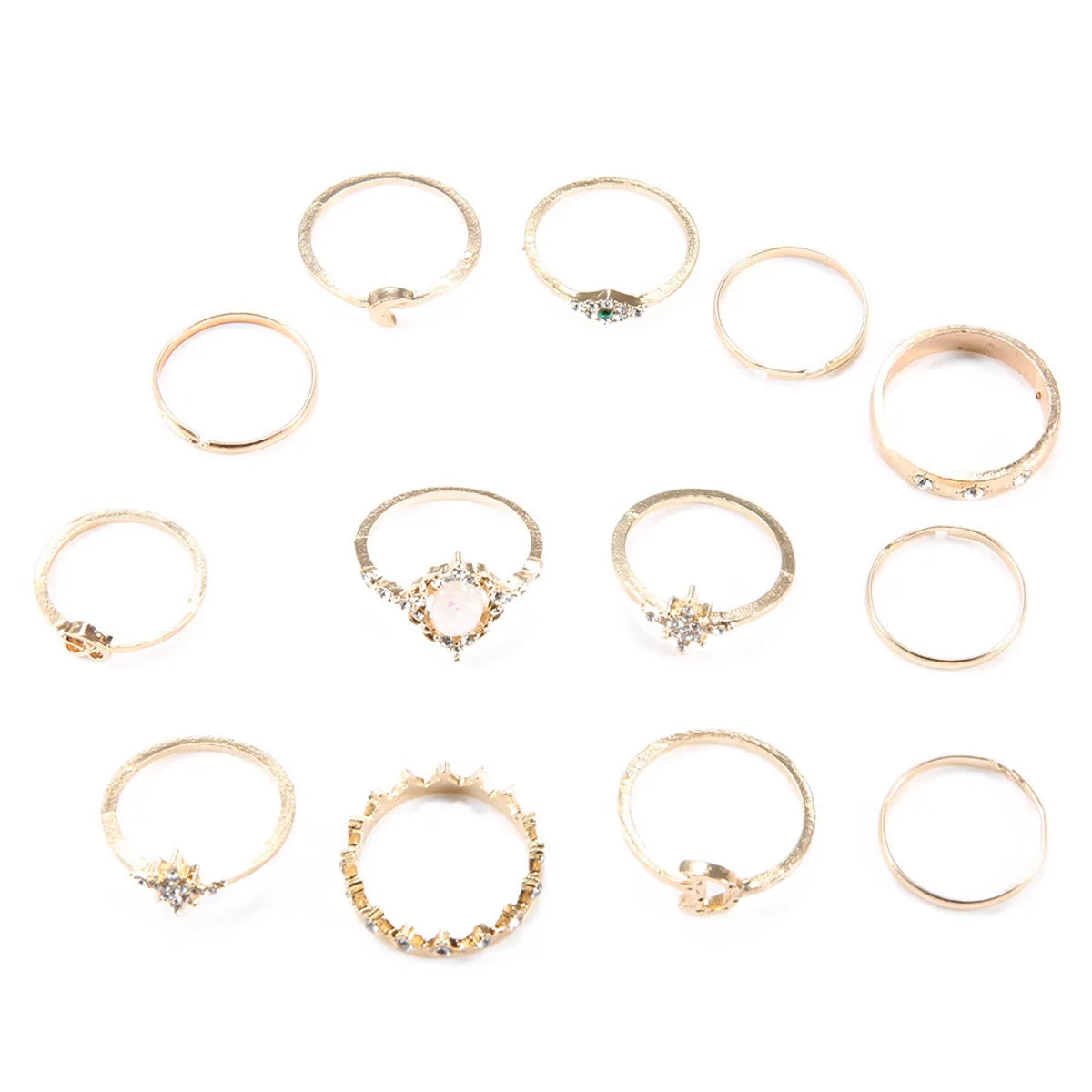 Retro Opal Crown Diamond Star Moon 13 Piece Ring Set