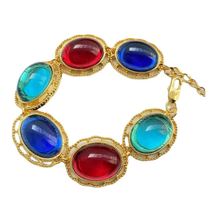 Retro Oval Alloy Gold Plated Glass Women's Necklace