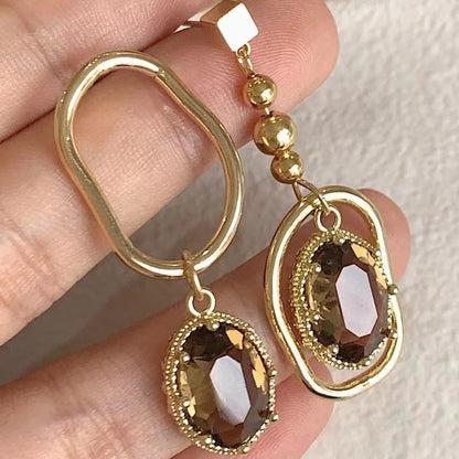 Retro Oval Alloy Inlay Rhinestones Women'S Drop Earrings