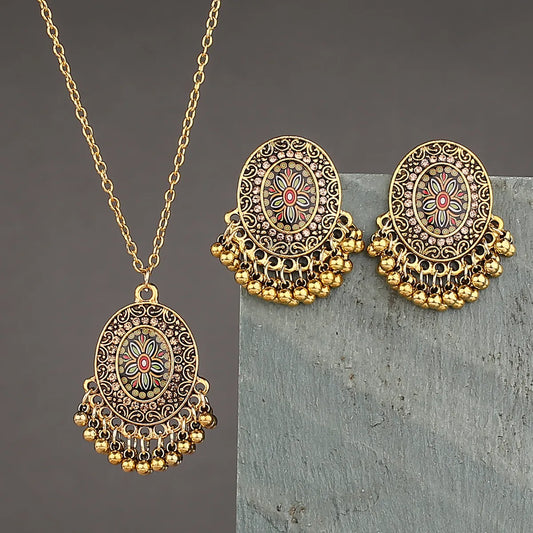 Retro Oval Alloy Plating Women's Earrings Necklace