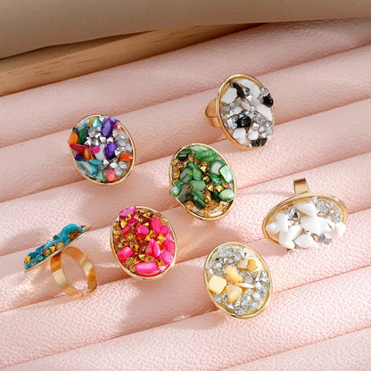 Retro Oval Alloy Resin Inlay Gravel Zircon Women's Rings