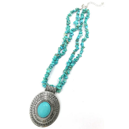 Retro Oval Alloy Turquoise Gravel Wholesale Pendant Necklace