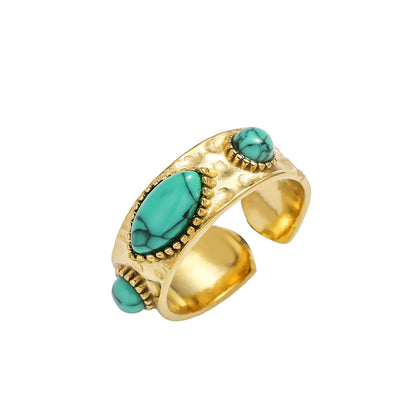 Retro Oval Alloy Inlay Artificial Gemstones Women'S Open Ring