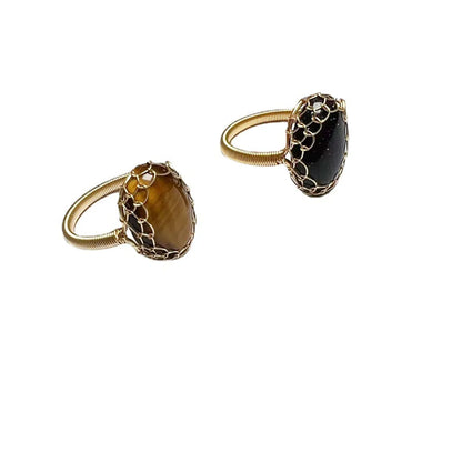 Retro Oval Blue San Tiger Eye Open Ring