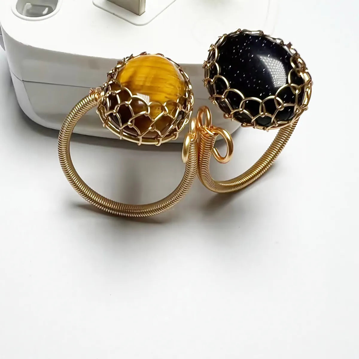 Retro Oval Blue San Tiger Eye Open Ring