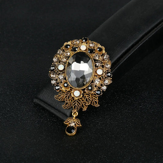 Retro Oval Flower Alloy Inlay Rhinestones Glass Women'S Brooches