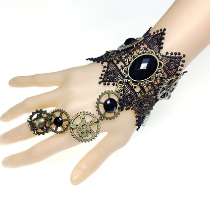 Retro Oval Gear Rhinestones Alloy Lace Wholesale Bracelets