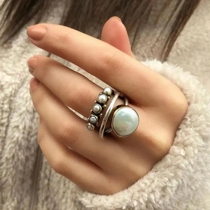 Retro Oval Imitation Pearl Alloy Women'S Open Ring