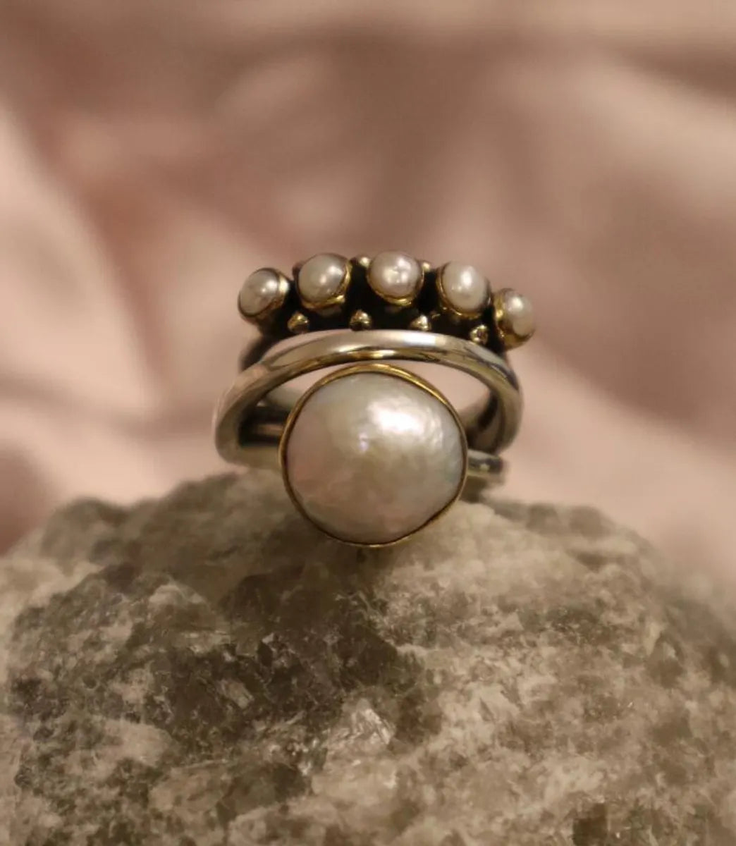 Retro Oval Imitation Pearl Alloy Women'S Open Ring