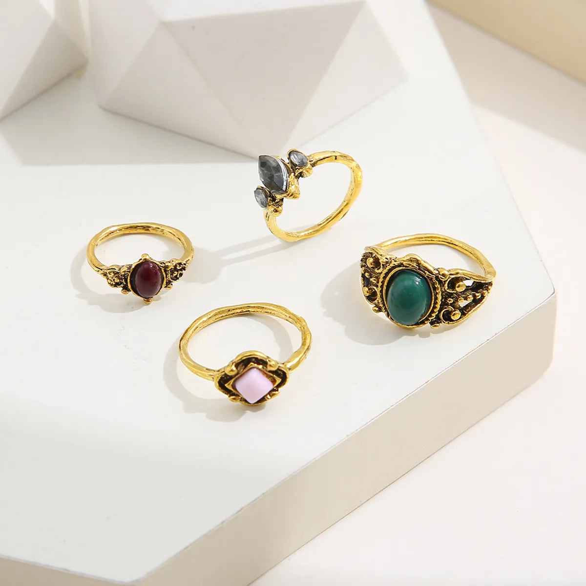 Retro Oval Rhombus Resin Alloy Wholesale Rings