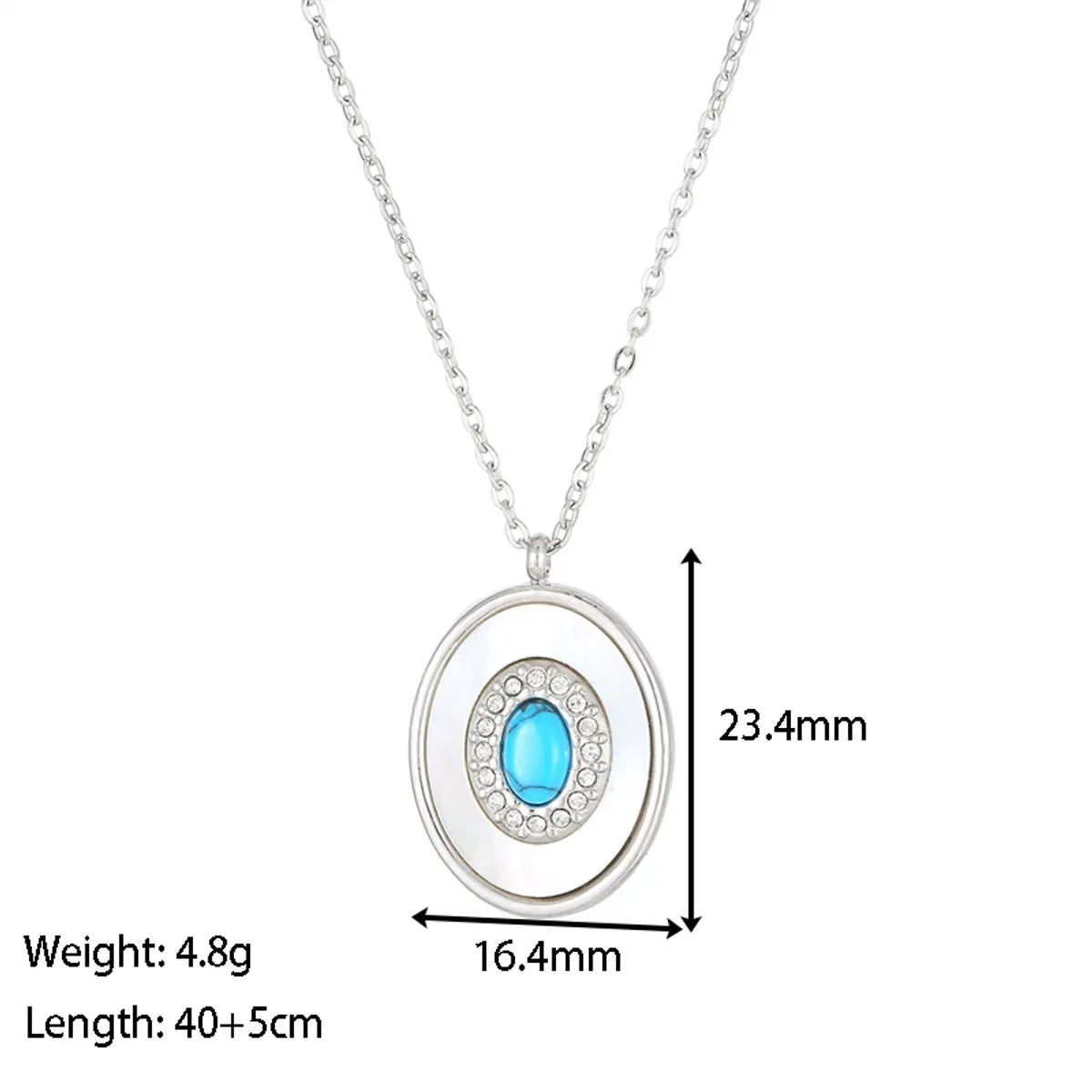 Retro Oval Stainless Steel Plating Inlay Turquoise Diamond White Gold Plated Gold Plated Pendant Necklace