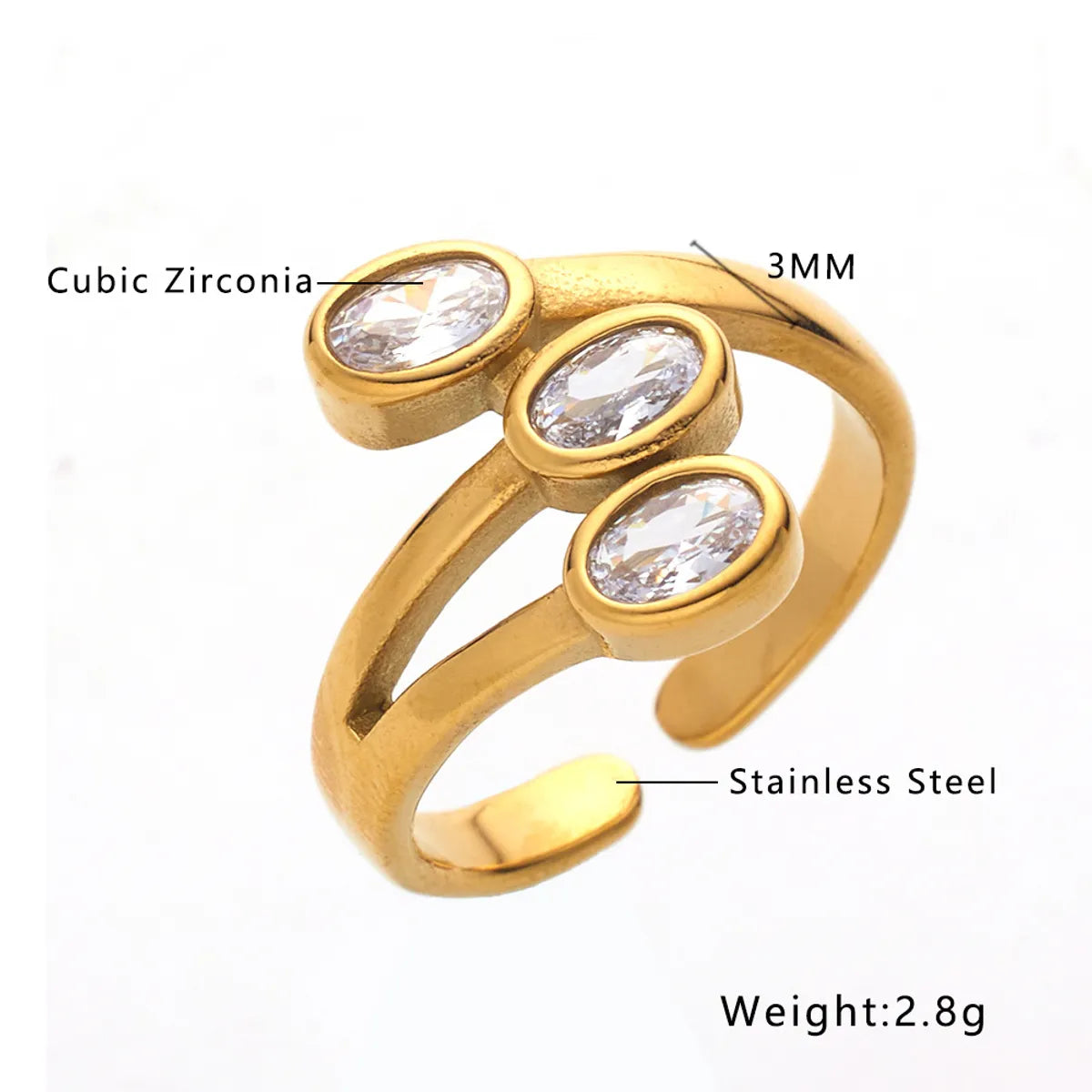 Retro Oval Titanium Steel Inlay Zircon Rings 1 Piece