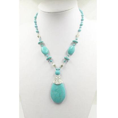 Retro Oval Water Droplets Alloy Gem Turquoise Women's Necklace