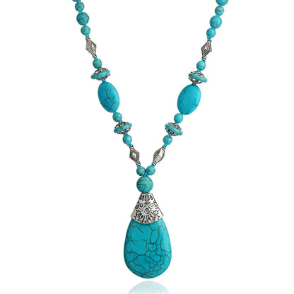 Retro Oval Water Droplets Alloy Gem Turquoise Women's Necklace