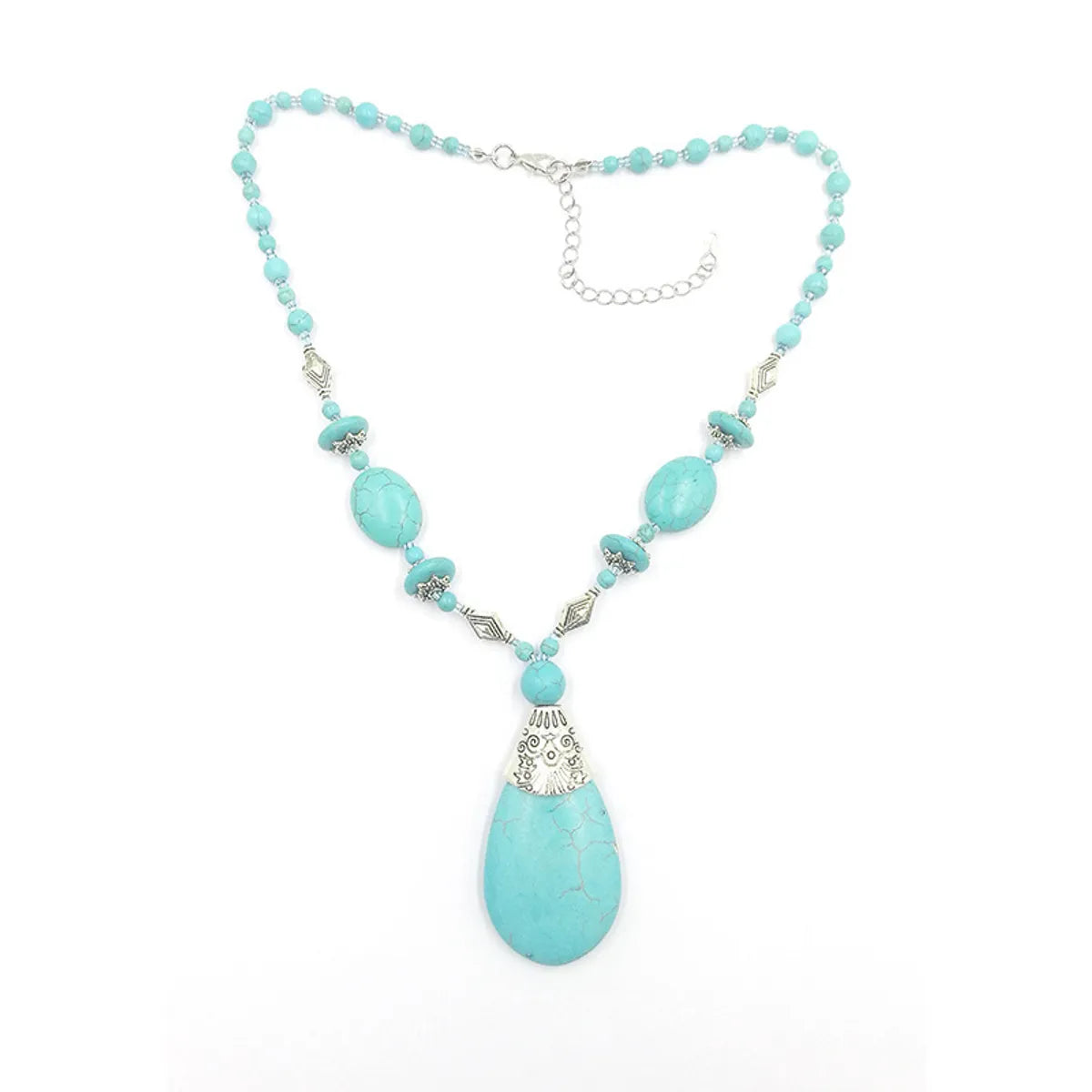 Retro Oval Water Droplets Alloy Gem Turquoise Women's Necklace