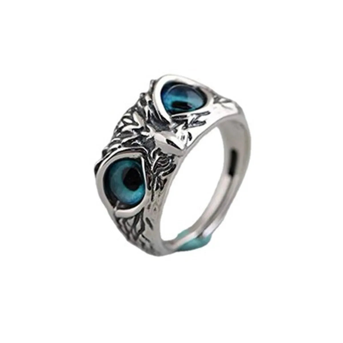 Retro Owl Alloy Plating Artificial Gemstones Open Ring