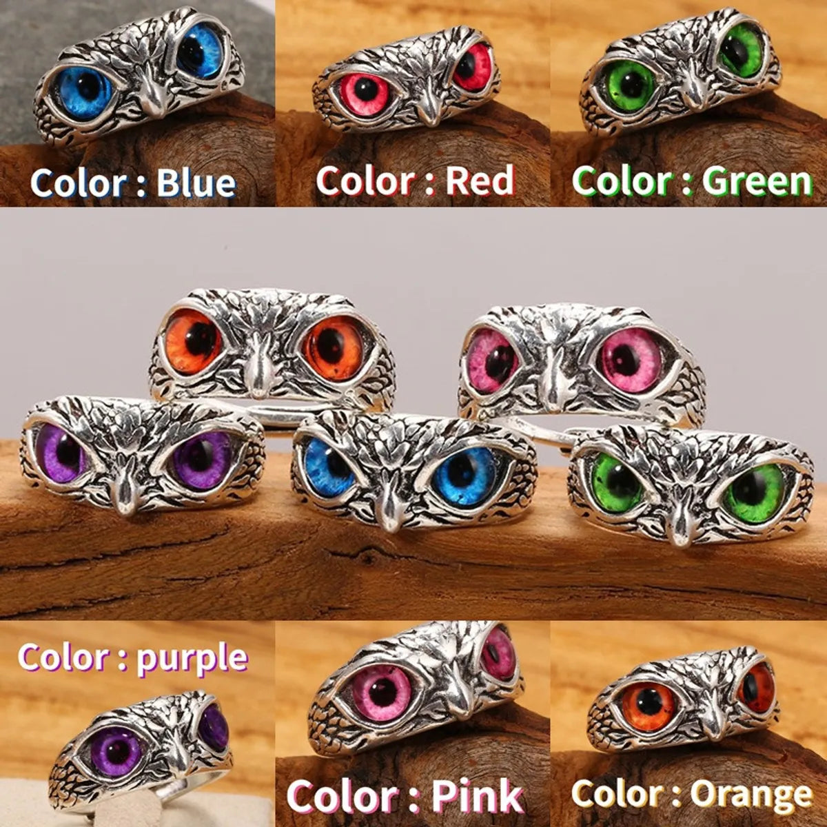 Retro Owl Alloy Plating Artificial Gemstones Open Ring