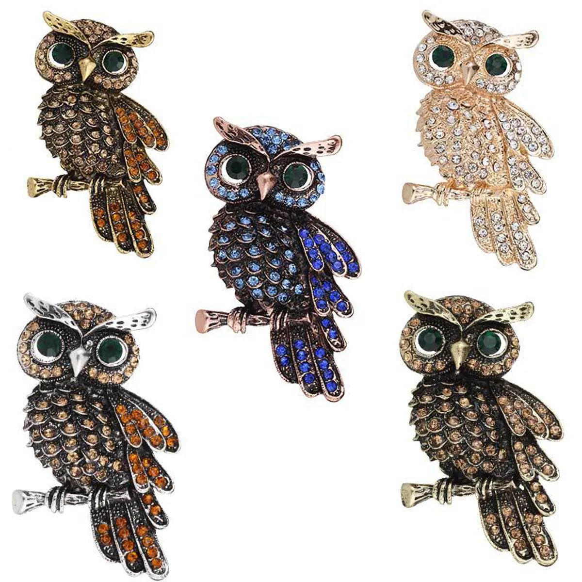 Retro Owl Alloy Plating Zircon Women'S Brooches