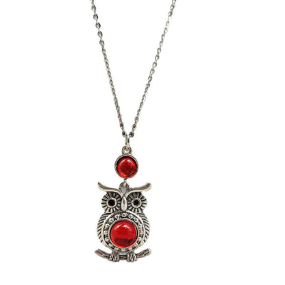 Retro Owl Stainless Steel Copper Artificial Gemstones Pendant Necklace In Bulk