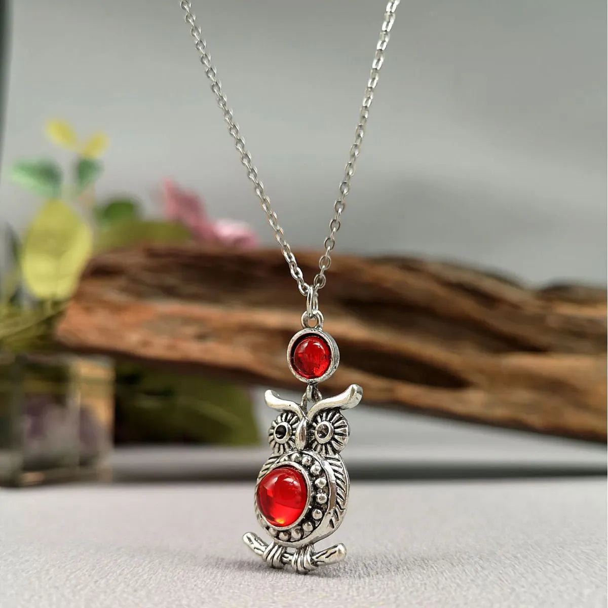 Retro Owl Stainless Steel Copper Artificial Gemstones Pendant Necklace In Bulk