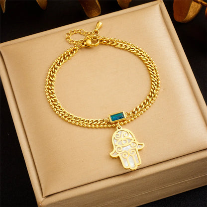 Retro Palm Titanium Steel Plating 18k Gold Plated Bracelets